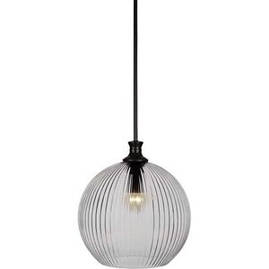 Toltec Carina Globe Pendant 13.75"‎ Matte Black Clear Ribbed Glass